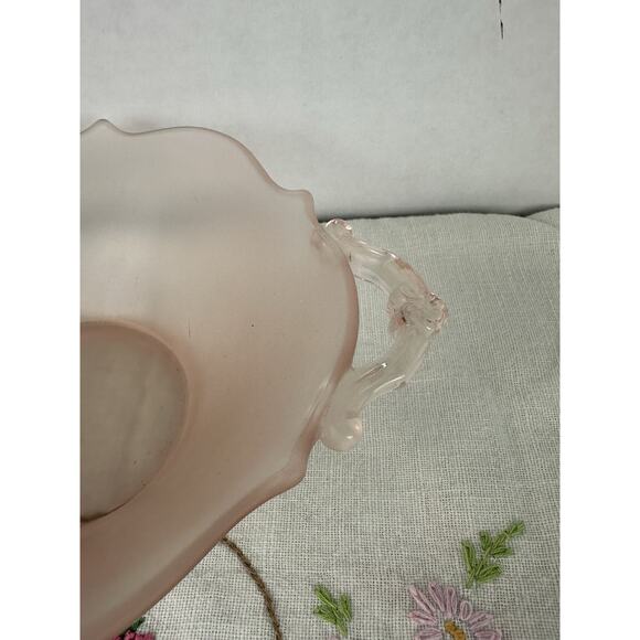 Vintage Lancaster Depression Glass Frosted Pink Double Handle Small Bowl Elegant - Picture 3 of 5